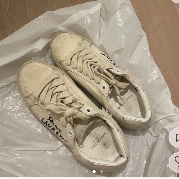 YSL Court Classic Leather-Trimmed Logo-Embroidered Distressed Canvas Sneakers - Picture 3 of 5